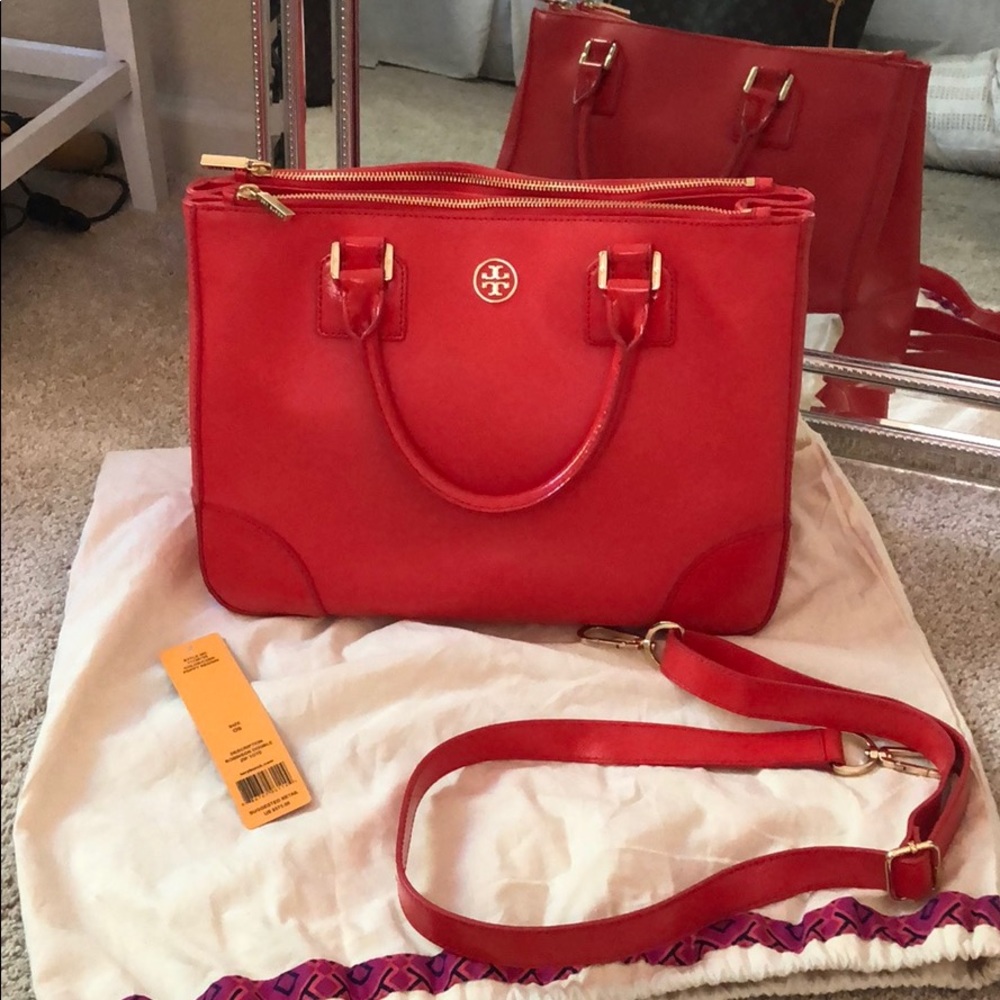 Tory Burch Robinson Double ZIP Tote in Poppy Red